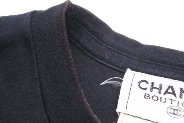 CHANEL Short Sleeve T-shirt Brand Logo 16SS Cotton Black Gold 35/137 M Good Condition Used 48513