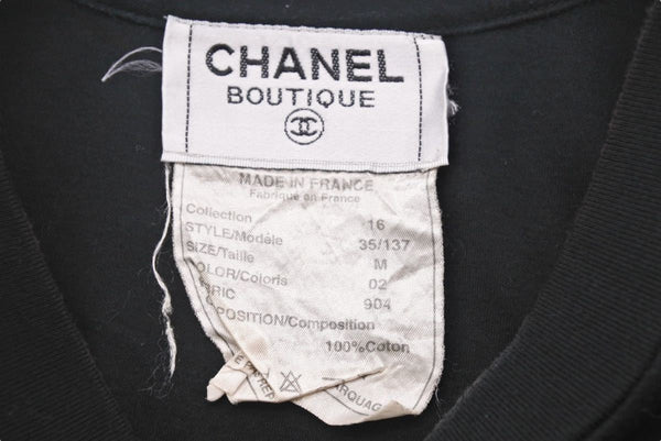 CHANEL Short Sleeve T-shirt Brand Logo 16SS Cotton Black Gold 35/137 M Good Condition Used 48513