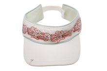 画像をギャラリービューアに読み込む, CHANEL シャネル サンバイザー 花柄 ポリエステル ナイロン ホワイト レッド マジックテープ 調整可 美品 中古 48539