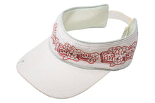 画像をギャラリービューアに読み込む, CHANEL シャネル サンバイザー 花柄 ポリエステル ナイロン ホワイト レッド マジックテープ 調整可 美品 中古 48539