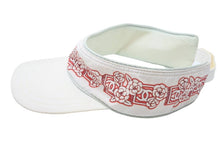 画像をギャラリービューアに読み込む, CHANEL シャネル サンバイザー 花柄 ポリエステル ナイロン ホワイト レッド マジックテープ 調整可 美品 中古 48539