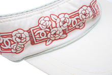 画像をギャラリービューアに読み込む, CHANEL シャネル サンバイザー 花柄 ポリエステル ナイロン ホワイト レッド マジックテープ 調整可 美品 中古 48539