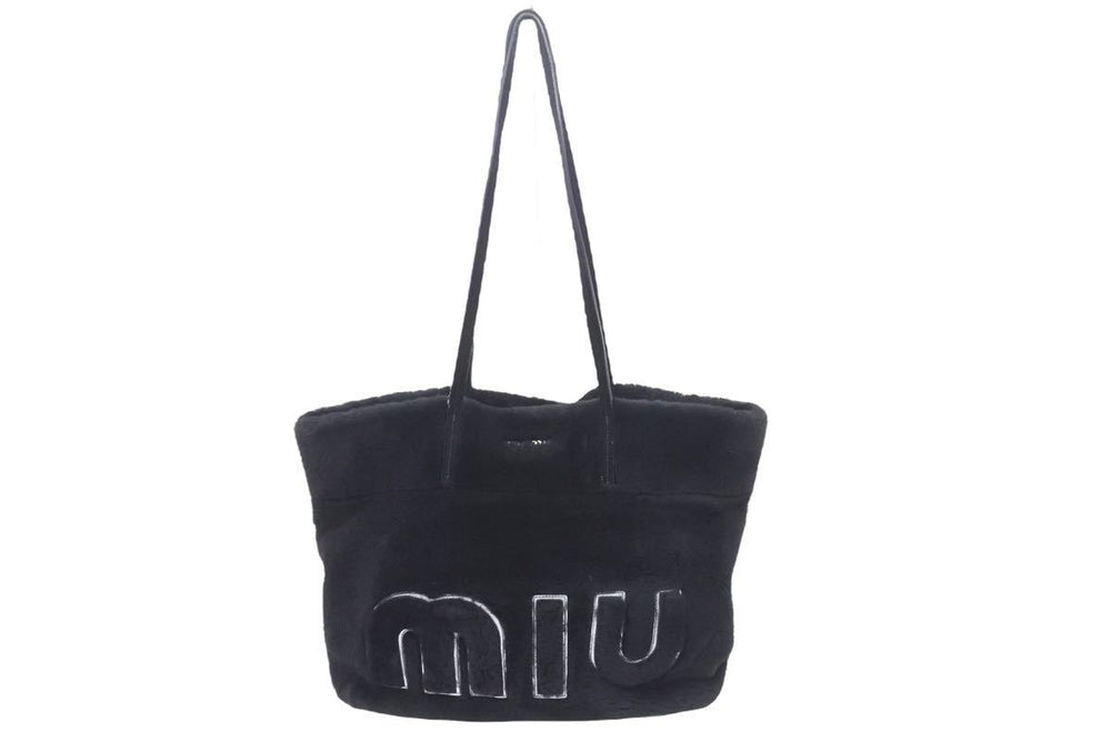 MIUMIU ミュウミュウ ハンドバッグ ファートートバッグ ムートン ポーチ付き ブラック 5BG083 中古 48669