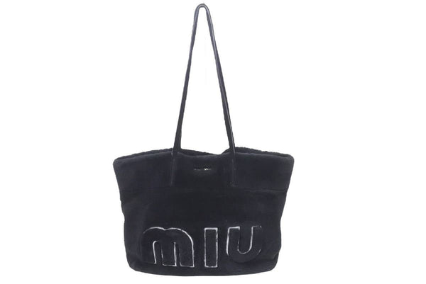 MIUMIU ミュウミュウ ハンドバッグ ファートートバッグ ムートン ポーチ付き ブラック 5BG083 中古 48669