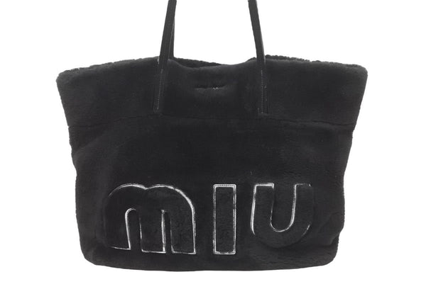 MIUMIU ミュウミュウ ハンドバッグ ファートートバッグ ムートン ポーチ付き ブラック 5BG083 中古 48669