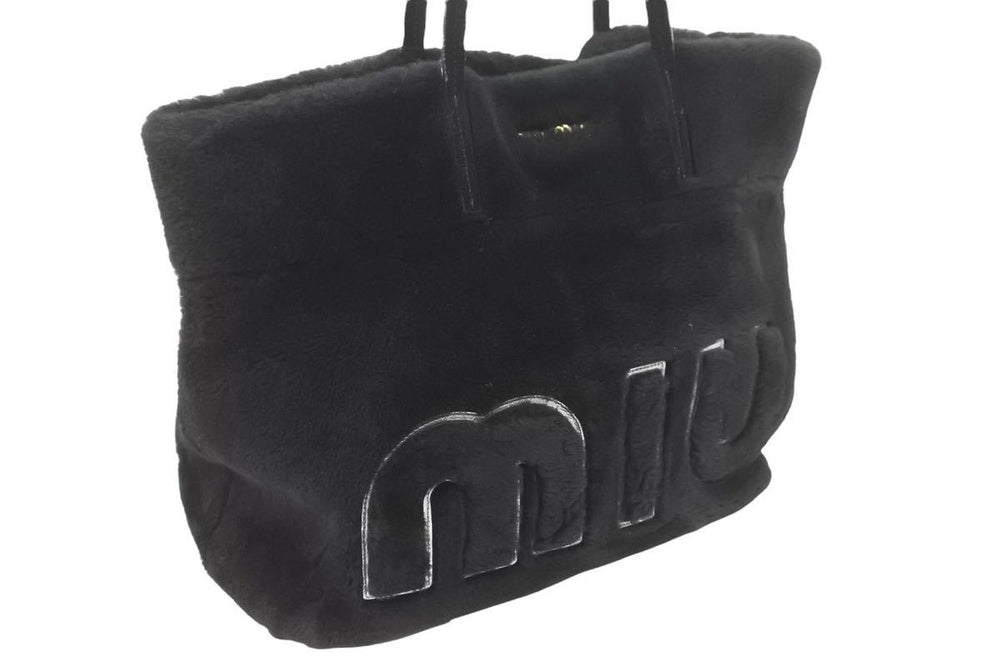 MIUMIU Handbag Fur Tote Bag Shearling with Pouch Black 5BG083 Used 48669