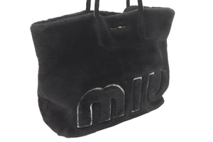 MIUMIU ミュウミュウ ハンドバッグ ファートートバッグ ムートン ポーチ付き ブラック 5BG083 中古 48669