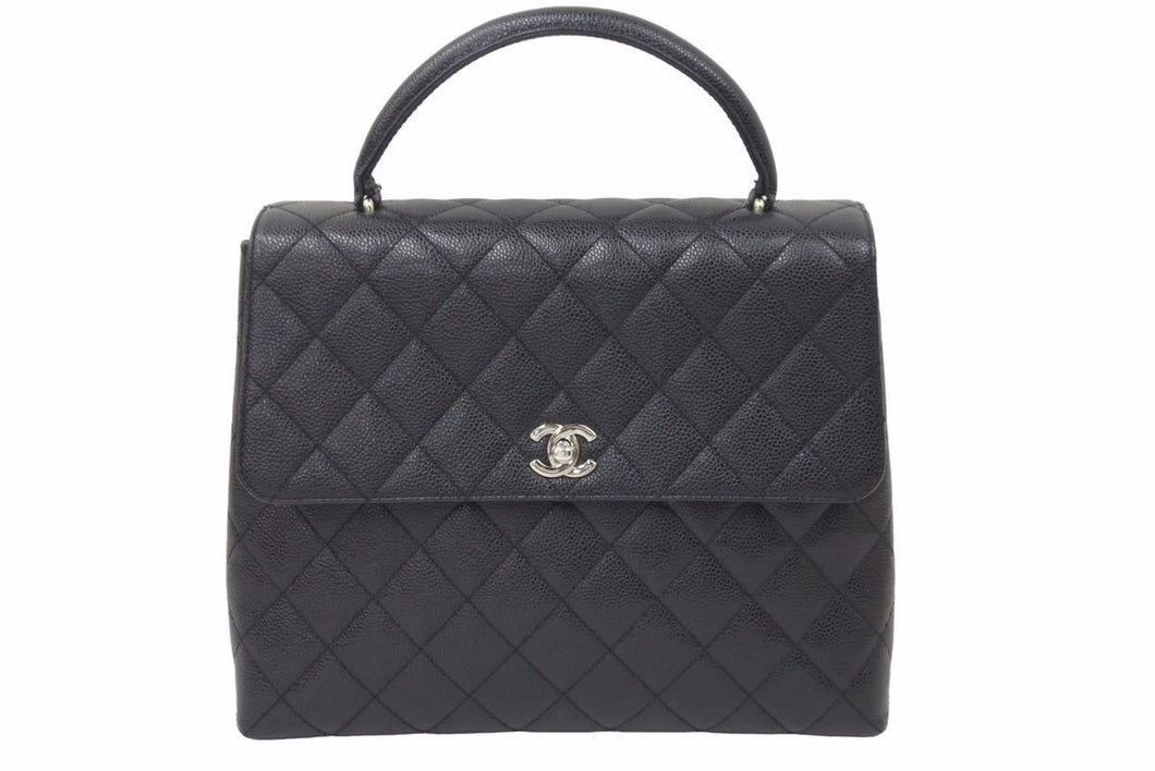 CHANEL シャネル ケリー型 ハンドバッグ トップハンドル 5番台 キャビアスキン ブラック シルバー金具 美品 中古 48753 –  Casanova Vintage