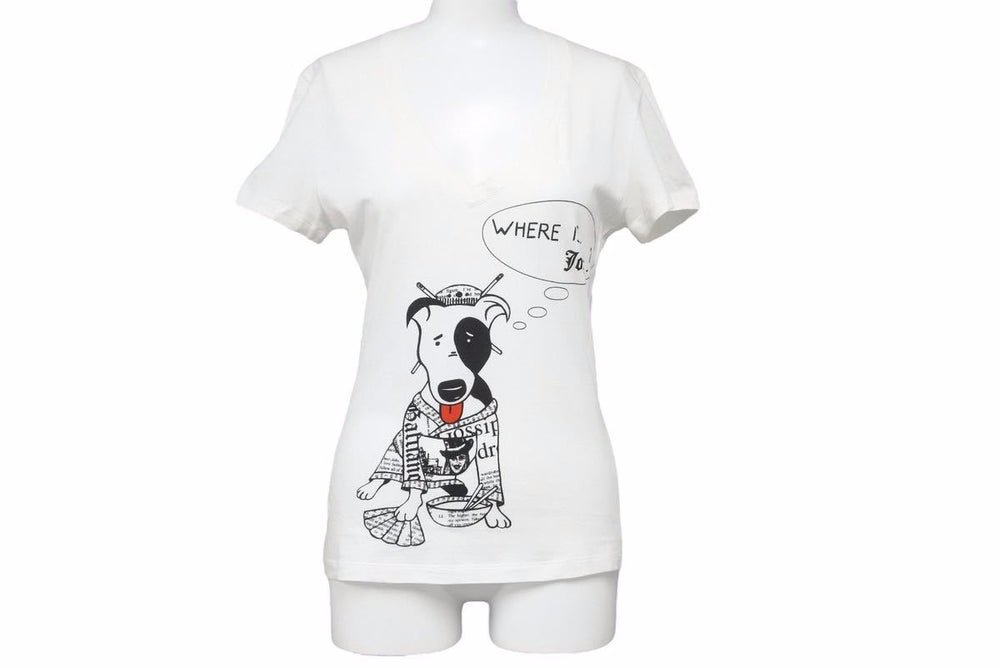 JOHN GALLIANO ジョンガリアーノ 半袖Ｔシャツ Vネック ブランドロゴ 5NMD055026 コットン ホワイト サイズM 美品 中古 48824
