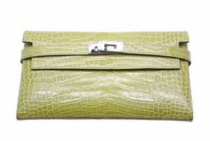 極美品 エルメス HERMES 三つ折り財布 ケリーウォレット アニスグリーン □L 中古 48924