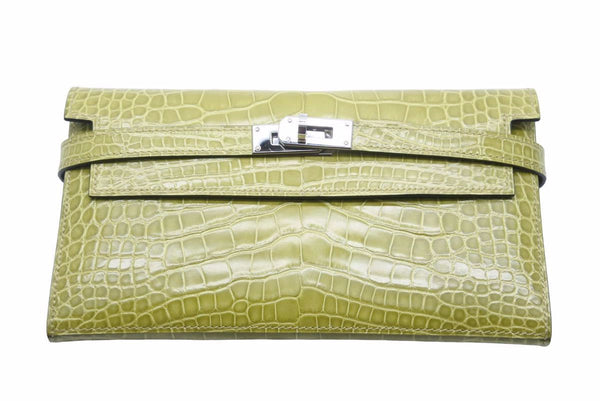 極美品 エルメス HERMES 三つ折り財布 ケリーウォレット アニスグリーン □L 中古 48924