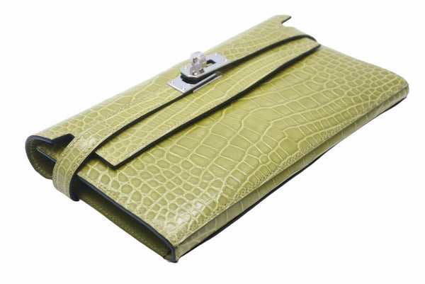 極美品 エルメス HERMES 三つ折り財布 ケリーウォレット アニスグリーン □L 中古 48924
