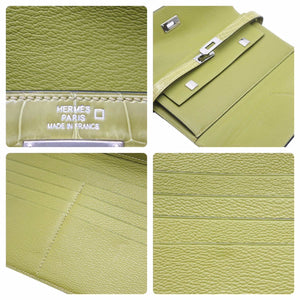 極美品 エルメス HERMES 三つ折り財布 ケリーウォレット アニスグリーン □L 中古 48924