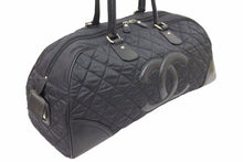 画像をギャラリービューアに読み込む, CHANEL シャネル パリスニューヨーク キルティング ボストンバッグ 10番台 ナイロン レザー ブラック シルバー金具 美品 中古 49417