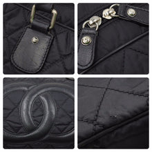 画像をギャラリービューアに読み込む, CHANEL シャネル パリスニューヨーク キルティング ボストンバッグ 10番台 ナイロン レザー ブラック シルバー金具 美品 中古 49417