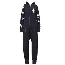 Load image into Gallery viewer, CHROME HEARTS クロムハーツ オールインワン マルチモチーフ レザーパッチ ダガージップ ツナギ ブラック サイズS 良好 中古 49400