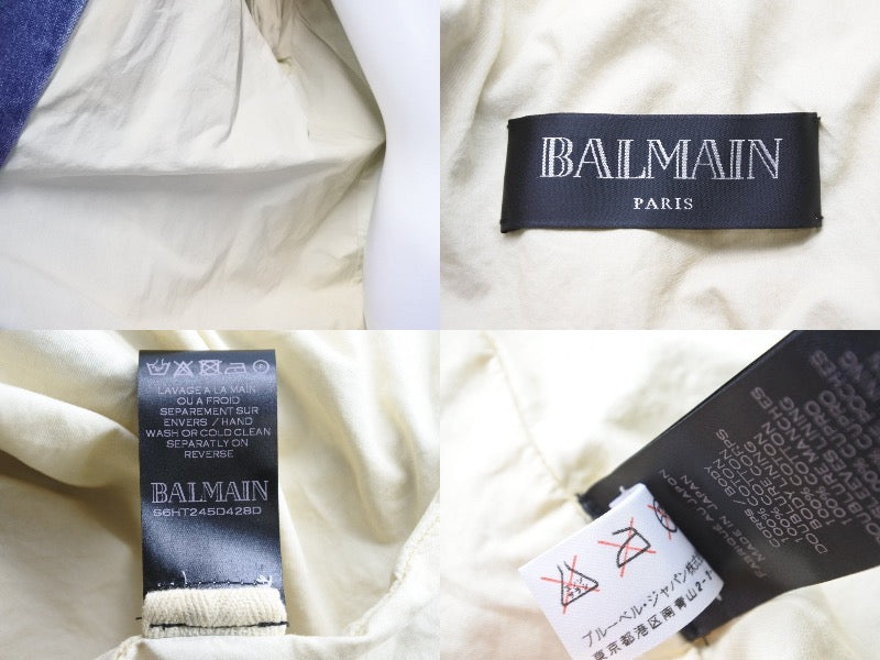 BALMAIN バルマン デニムジャケット ダブルライダースジャケット ヴィンテージ加工 S 6HT245D428D コットン ブルー 美品 中古  49446 – Casanova Vintage