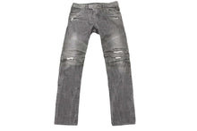 画像をギャラリービューアに読み込む, BALMAIN バルマン デニムパンツ T500 B406D 蛇腹 バイカーデニム コットン グレー シルバー金具 サイズ32 メンズ 美品 中古 49483