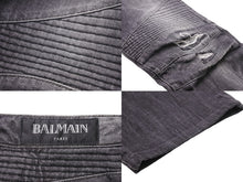 画像をギャラリービューアに読み込む, BALMAIN バルマン デニムパンツ T500 B406D 蛇腹 バイカーデニム コットン グレー シルバー金具 サイズ32 メンズ 美品 中古 49483