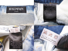 画像をギャラリービューアに読み込む, BALMAIN バルマン パンツ デニムパンツ バイカーパンツ ブルー ブリーチ加工 コットン W5HT572C710 美品 中古 49491