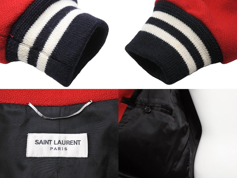 SAINT LAURENT サンローラン スタジャン ブルゾン ハラコレオパード切替 361790 Y580F ウール ナイロン 14AW レッド  美品 中古49503 – Casanova Vintage