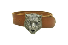 画像をギャラリービューアに読み込む, GUCCI グッチ ベルト タイガーヘッド バックル 407052 CVEBN ブラウン シルバー金具 レザー サイズ90・36 美品 中古 49552