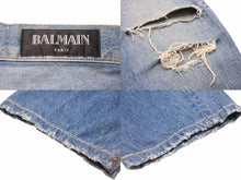 画像をギャラリービューアに読み込む, BALMAIN バルマン デニムパンツ スキニーパンツ ダメージ加工 W4HT598C483V コットン ブルー サイズ32 美品 中古 49565