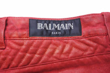 画像をギャラリービューアに読み込む, BALMAIN バルマン デニムパンツ バイカーパンツ T500B406G コットン レッド シルバー金具 サイズ32 メンズ 美品 中古 49570