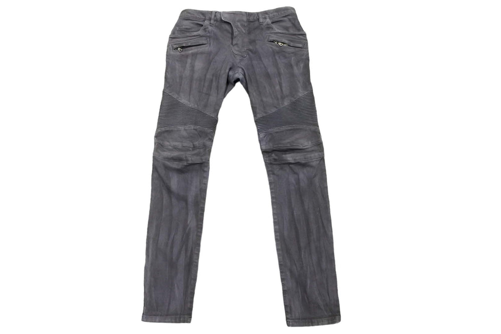 BALMAIN バルマン バイカー パンツ グレー系 ボトムス シルバー金具 灰色 ブラック 黒 サイズ33 良好 中古 49572