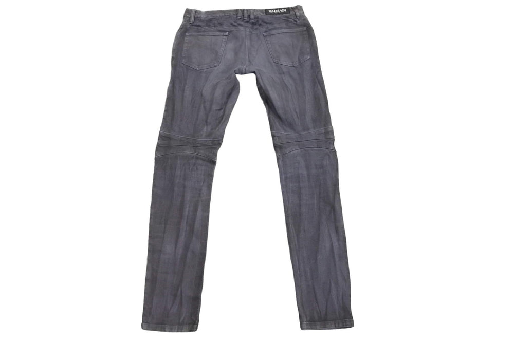 BALMAIN バルマン バイカー パンツ グレー系 ボトムス シルバー金具 灰色 ブラック 黒 サイズ33 良好 中古 49572