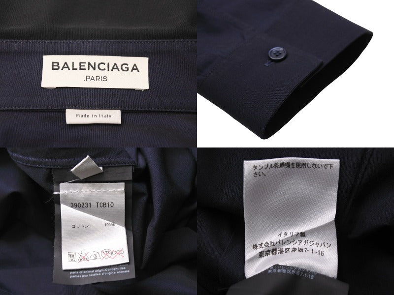 BALENCIAGA バレンシアガ デザイン 長袖シャツ アレキサンダーワン期 ネイビー 紺色 トップス 390231 サイズ40 美品 中古  49587 – Casanova Vintage