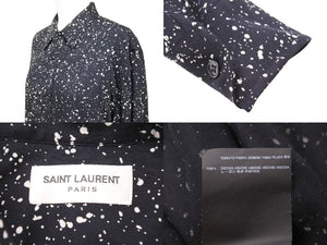 極美品 SAINT LAURENT サンローラン 長袖シャツ 395263 スプラッターシャツ ブラック レーヨン サイズ40 中古 49594