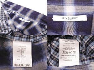 極美品 Givenchy ジバンシー 長袖シャツ 17SS チェックシャツ 6008 400 ネイビー サイズ40 コットン 中古 49621