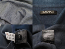 画像をギャラリービューアに読み込む, BALMAIN バルマン 長袖シャツ W6HT113D556 メンズ ネイビー コットン ウール サイズ40 美品 中古 49624