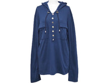 画像をギャラリービューアに読み込む, BALMAIN バルマン 長袖Ｔシャツ フード付き W6HJ624D549 ネイビー コットン カシミヤ サイズL 美品 中古 49639