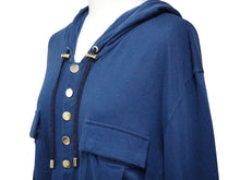 画像をギャラリービューアに読み込む, BALMAIN バルマン 長袖Ｔシャツ フード付き W6HJ624D549 ネイビー コットン カシミヤ サイズL 美品 中古 49639
