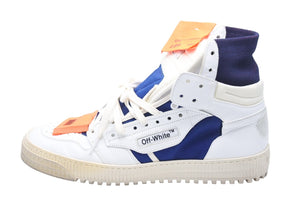 OFF-WHITE オフホワイト ハイカットスニーカー コットン 牛革 ホワイト ネイビー 45 メンズ 美品 中古 49657