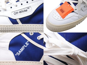 OFF-WHITE オフホワイト ハイカットスニーカー コットン 牛革 ホワイト ネイビー 45 メンズ 美品 中古 49657