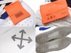 OFF-WHITE オフホワイト ハイカットスニーカー コットン 牛革 ホワイト ネイビー 45 メンズ 美品 中古 49657