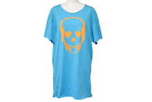 画像をギャラリービューアに読み込む, Lucien Pellat-Finet ルシアンペラフィネ 半袖Ｔシャツ ドクロ柄 コットン ブルー サイズL 美品 中古 49776