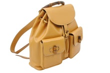 画像をギャラリービューアに読み込む, GUCCI グッチ ヴィンテージ リュック・デイパック バンブーリュック ブラウン レザー 003 2058 0016 美品 中古 49933