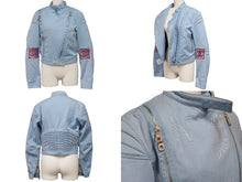 画像をギャラリービューアに読み込む, CHANEL シャネル セットアップ ライダースジャケット パンツ P1942502S コットン ブルー レッド シルバー サイズ36 美品 中古 50066