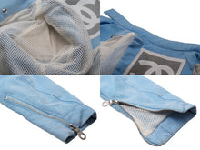 画像をギャラリービューアに読み込む, CHANEL シャネル セットアップ ライダースジャケット パンツ P1942502S コットン ブルー レッド シルバー サイズ36 美品 中古 50066