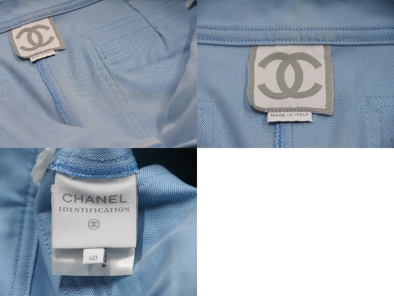 CHANEL シャネル セットアップ ライダースジャケット パンツ P1942502S コットン ブルー レッド シルバー サイズ36 美品 中古  50066 – Casanova Vintage