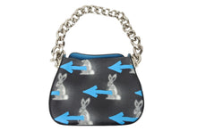 画像をギャラリービューアに読み込む, PRADA プラダ ハンドバッグ ブルー ブラック ウサギ柄 矢印 レザー グラフィック シルバー金具 美品 中古 50115