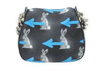 画像をギャラリービューアに読み込む, PRADA プラダ ハンドバッグ ブルー ブラック ウサギ柄 矢印 レザー グラフィック シルバー金具 美品 中古 50115