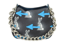画像をギャラリービューアに読み込む, PRADA プラダ ハンドバッグ ブルー ブラック ウサギ柄 矢印 レザー グラフィック シルバー金具 美品 中古 50115