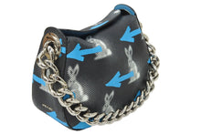 画像をギャラリービューアに読み込む, PRADA プラダ ハンドバッグ ブルー ブラック ウサギ柄 矢印 レザー グラフィック シルバー金具 美品 中古 50115