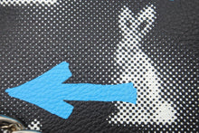 画像をギャラリービューアに読み込む, PRADA プラダ ハンドバッグ ブルー ブラック ウサギ柄 矢印 レザー グラフィック シルバー金具 美品 中古 50115