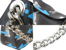 画像をギャラリービューアに読み込む, PRADA プラダ ハンドバッグ ブルー ブラック ウサギ柄 矢印 レザー グラフィック シルバー金具 美品 中古 50115